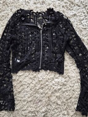 Windsor Black Crochet Zip-Front Jacket